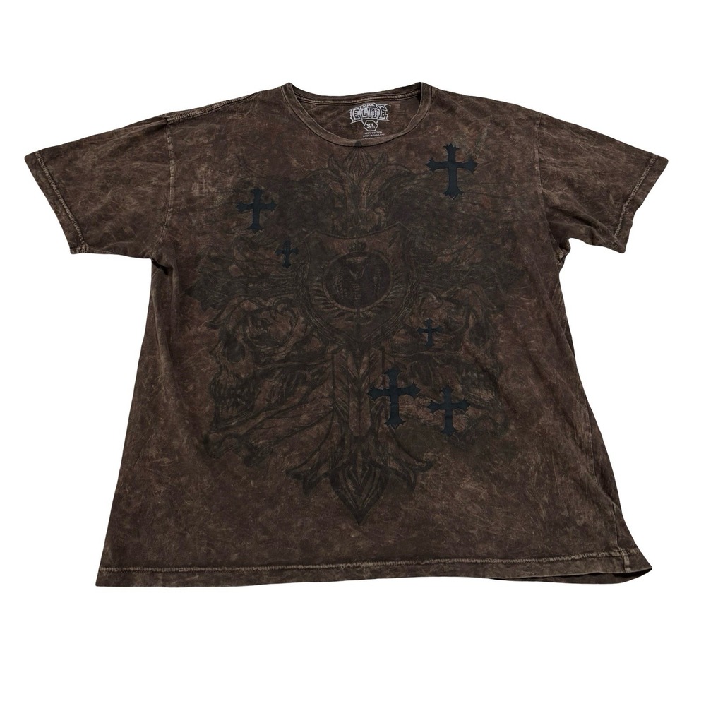MMA Elite Men' XL Brown Graphic T‎ Shirt Skull Cross Grunge Gothic Y2K 23x27.5